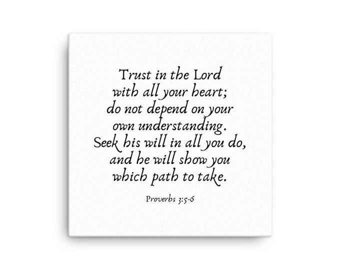 Trust in the Lord, Teen Girl Room Decor, Baby Nursery Canvas, Missionary Gifts, Modern Farmhouse Wall Art, Christian Canvas, Proverbs 3 5-6