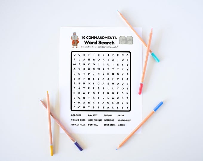 10 Commandments Bible Word Search Fun and Educational PRINTABLE Activity for Kids or Wall Art