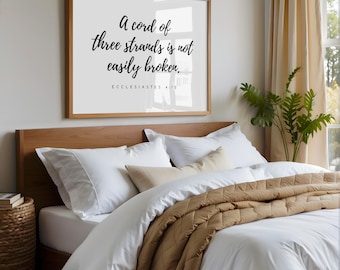 Cord of Three Strands Marriage Quote Master Bedroom Over the Bed Modern Wall Decor Christian Wedding Gifts Ecclesiastes 4 12 Art UNFRAMED