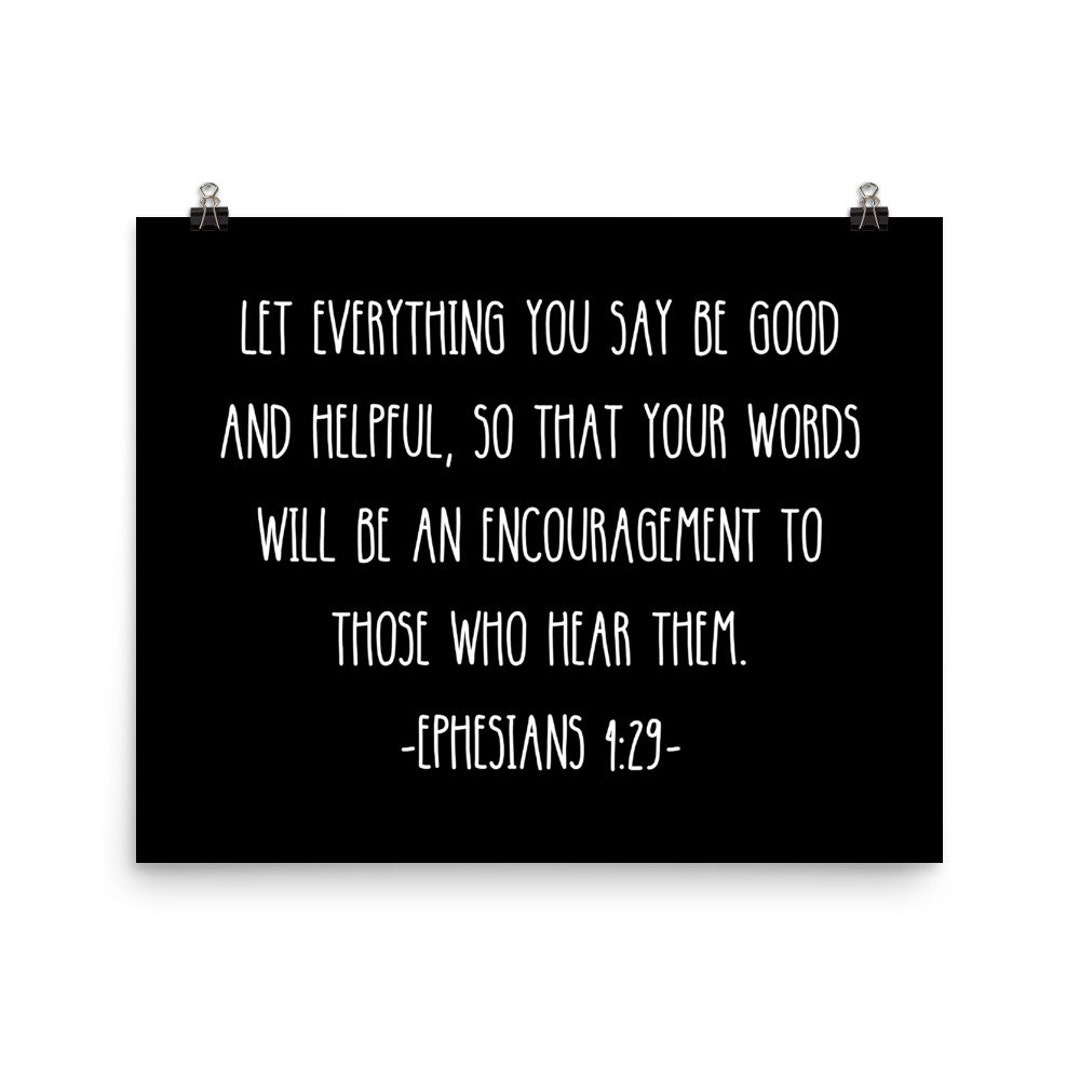 Ephesians 4 29, Bible Verse Wall Art Black Background, Bible Verse Poster, Christian Signs, Teen