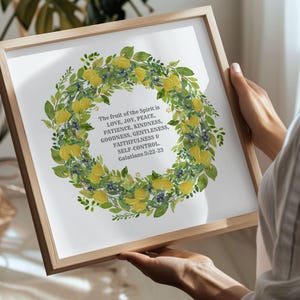 Fruits of the Spirit Lemon Wreath Wall Art Modern Christian Kitchen Decor Galatians 5 22 23 Bible Verse Poster Print UNFRAMED