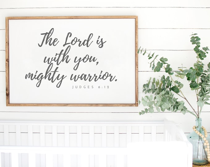 Expecting Mom Gift, Bible Verse Wall Art Nursery, Neutral Nursery Prints, Bible Verses Kids, The Lord Is With You Mighty Warrior, Judges 6