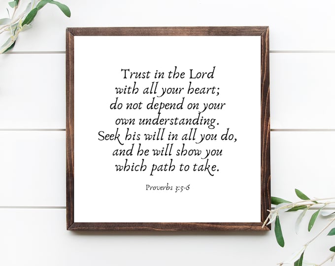 Trust in the Lord with All Your Heart, Teen Girl Room Decor, Unframed Poster, Black and White Square Print, 12x12 Sign, Proverbs 3 5-6