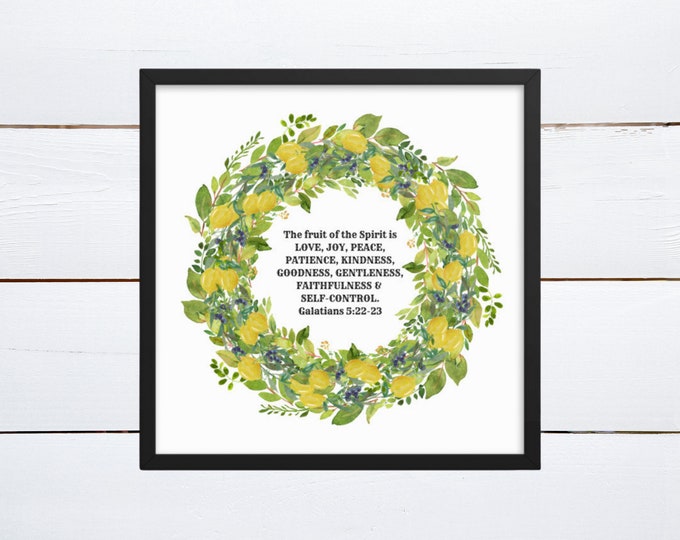 Lemon Decor, Fruits of the Spirit Wall Art, Gifts of the Holy Spirit, Framed Bible Verse, Country Decor Kitchen, Lemon Wreath, Galatians 5