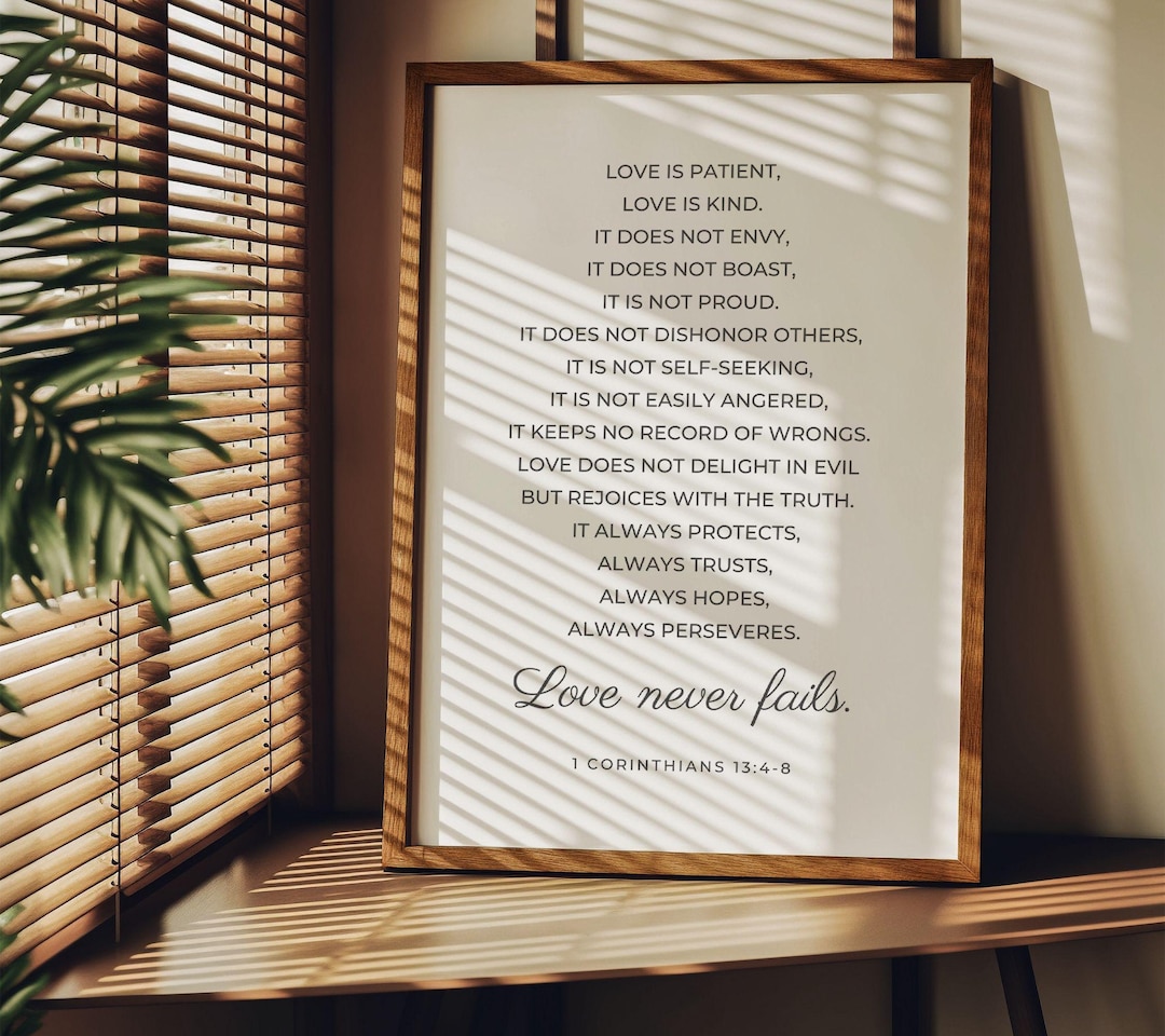 1 Corinthians 13 Bible Verse Poster UNFRAMED First Wedding Anniversary Gift Large Wall Art Bedroom Decor Love is Patient Love is Kind - 12×16 inches