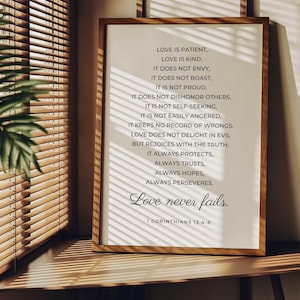 1 Corinthians 13 Bible Verse Poster UNFRAMED First Wedding Anniversary Gift Large Wall Art Bedroom Decor Love is Patient Love is Kind