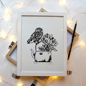 little owl - original screen print graphic