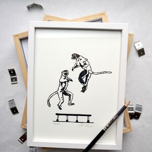 Lemurs on the Trampoline - Original screenprint graphic