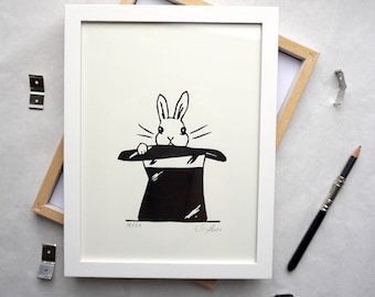 Hase aus dem Hut - Original Siebdruck Grafik