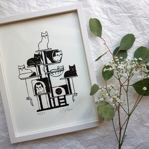 crowded cat tower original screen print graphic image 3