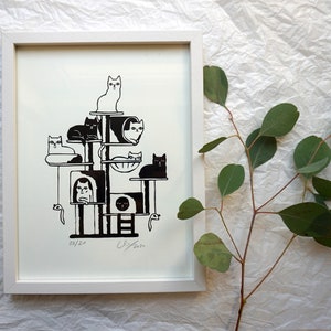 crowded cat tower original screen print graphic image 5