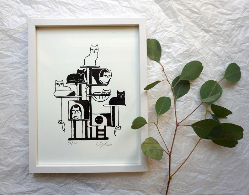 crowded cat tower original screen print graphic image 5