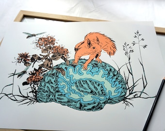 Entschlossenheit - Original Siebdruck Grafik - mit Eichhörnchen