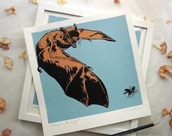 Bat Art Print: Hand-printed Silkscreen, Night Sky Graphic