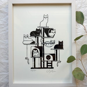 crowded cat tower original screen print graphic image 1