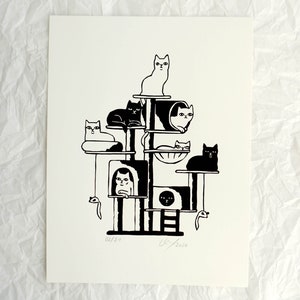 crowded cat tower original screen print graphic image 4