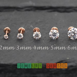 14K Rose Gold Round Stud Screw Back Earrings, Children Girls Womens Safety Backs Earrings, Screw Back Studs Earrings, Birthday Gift Ideas