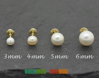 Pearl Stud Earrings Gold, Freshwater Cultured Pearl Stud Earrings Gold, Pearl Stud Screw Back Earrings 14k Gold Womens Girls