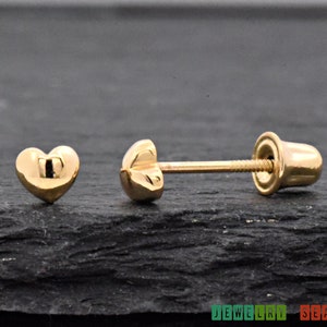 Dainty 3mm 14k Solid Tiny Heart Studs Screw Back Earrings, Kids Heart Earrings Gold, Gold Heart Girls Studs Earrings Screw Back 14k Gold