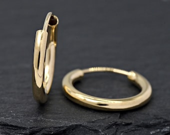 Solid 14k Gold Minimalist 15mm Round Continuous Hoop Endless Backs Earrings 2mm Thickness Karma Open Circle Earrings