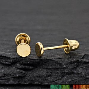 3mm Tiny Round Flat Disc Earrings, 14k Gold 3mm Disk Stud Earring, Disk Earrings, Dainty Small Round Disk Earrings Gold Girls Womens
