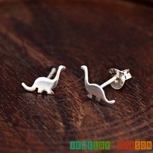 Solid 925 Sterling Silver 9mm Tiny Brachiosaurus Stud Push Back Earring Girls Children's Kids Womens / Minimalist Sauropod Dinosaur Earrings