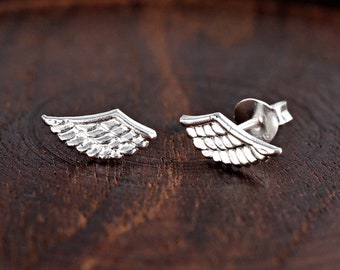Sterling Silver 10mm Angel Wings Stud Earrings, Dainty Earrings For Girls Womens, Minimalist Stud Earrings, Gift