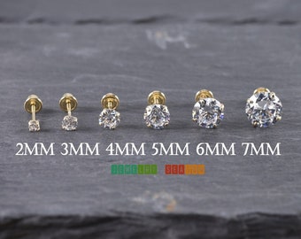Solid 14K Yellow Gold Stud Screw Back Earrings 2mm 3mm 4mm 5mm 6mm 7mm Yellow Gold Baby Toddler Children Girls Womens Round Stud Earrings
