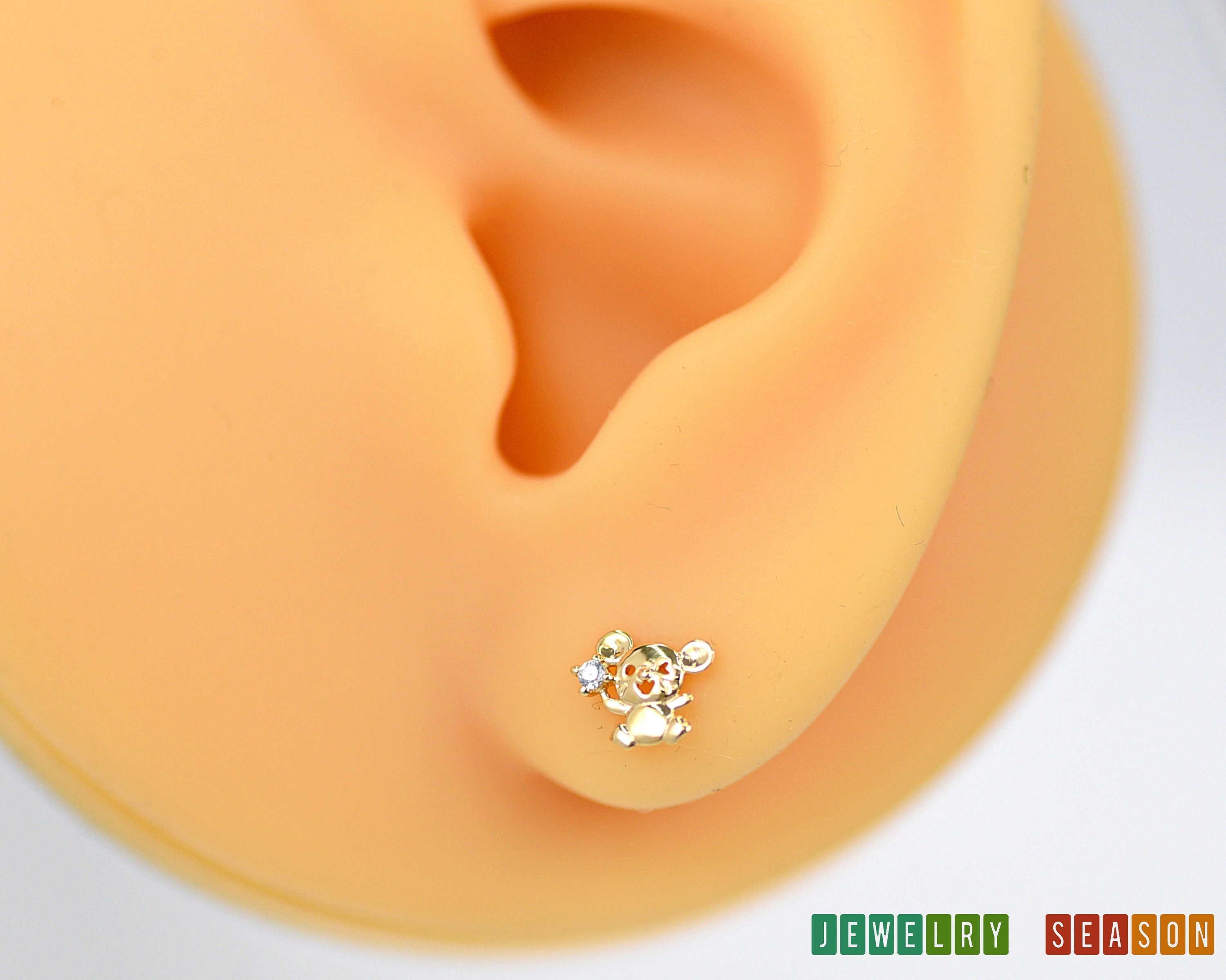 Solid 14k Yellow Gold Dainty Tiny 6mm Wink Smile Mouse With