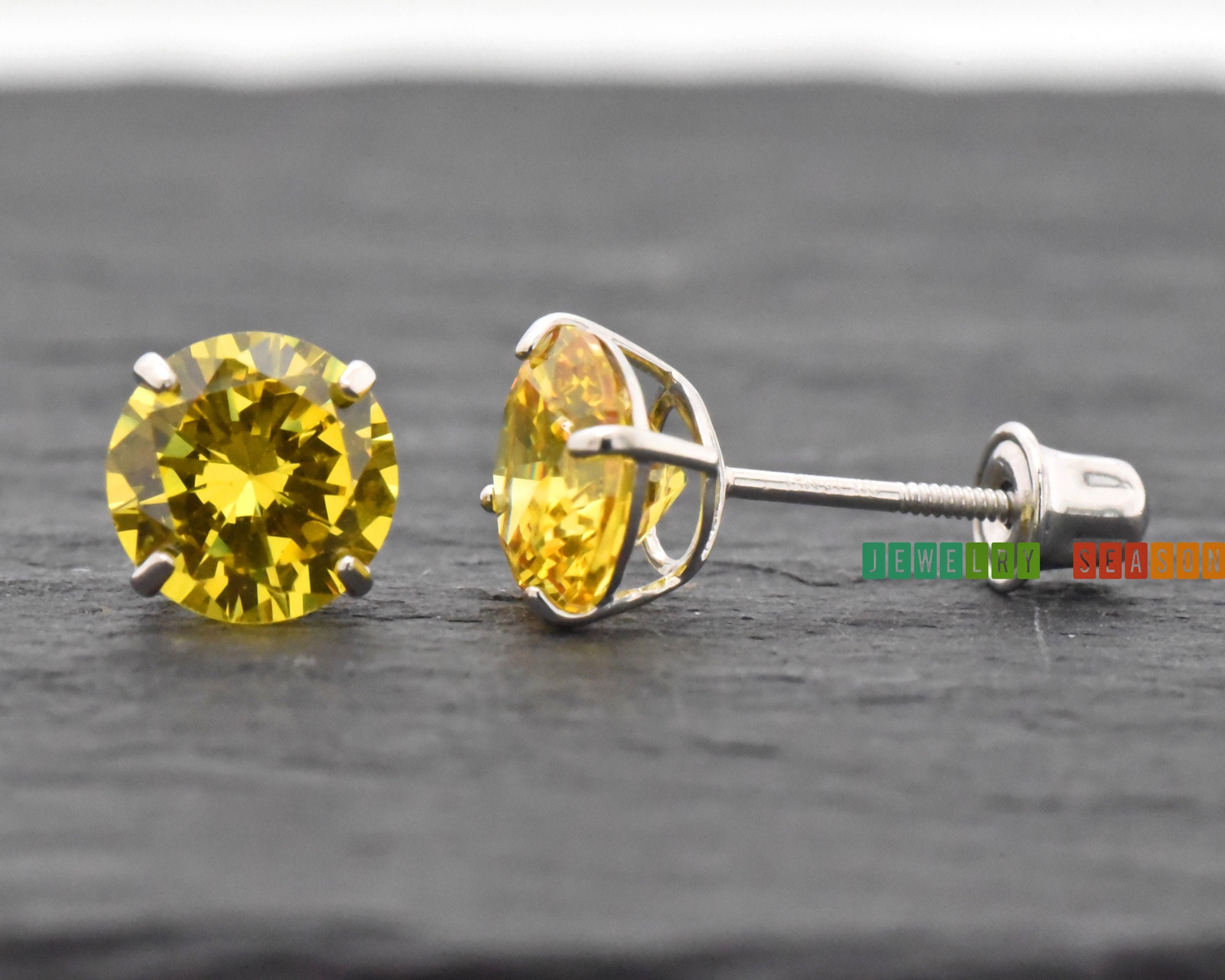 14K White Gold November Birthstone CZ Studs Screw Back