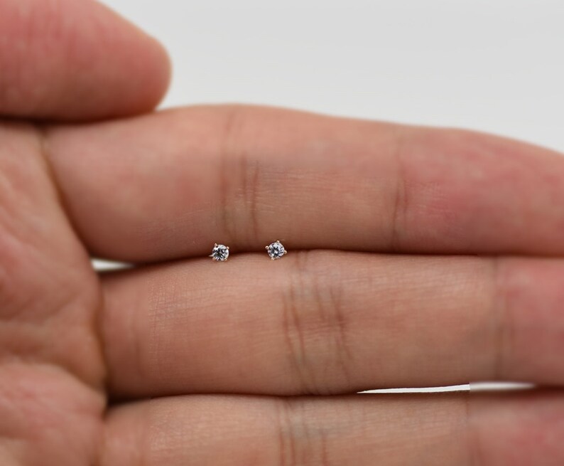 14k Yellow Gold Tiny Pink 2mm-3mm Cubic Zirconia Screw Back