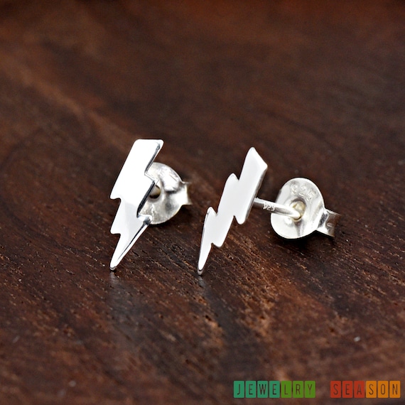 Sterling Silver Tiny Lightning Bolt Stud Earrings, Cute Earrings