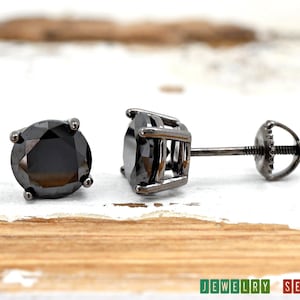 Black Rhodium Solid 925 Sterling Silver Screw Back Earrings 4mm 5mm 6mm 7mm 8mm Simulated Onyx Black Round CZ Basket Set Girls Womens Studs