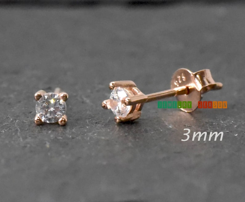 Rodhium On .925 Sterling Silver 6mm Round Clear Cz Crystal Stud Earring Post
