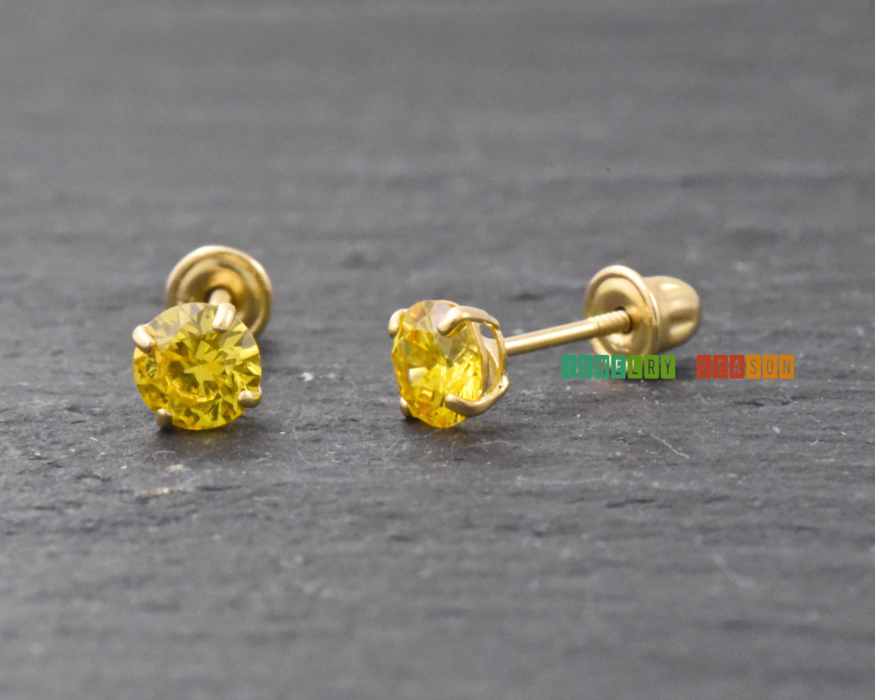 White Gold Round CZ Birthstone Stud Basket Earrings Screw Back ALL. 14K Yellow White Gold Round CZ Birthstone Stud Basket Earrings Screw Back ALL. 14K Yellow