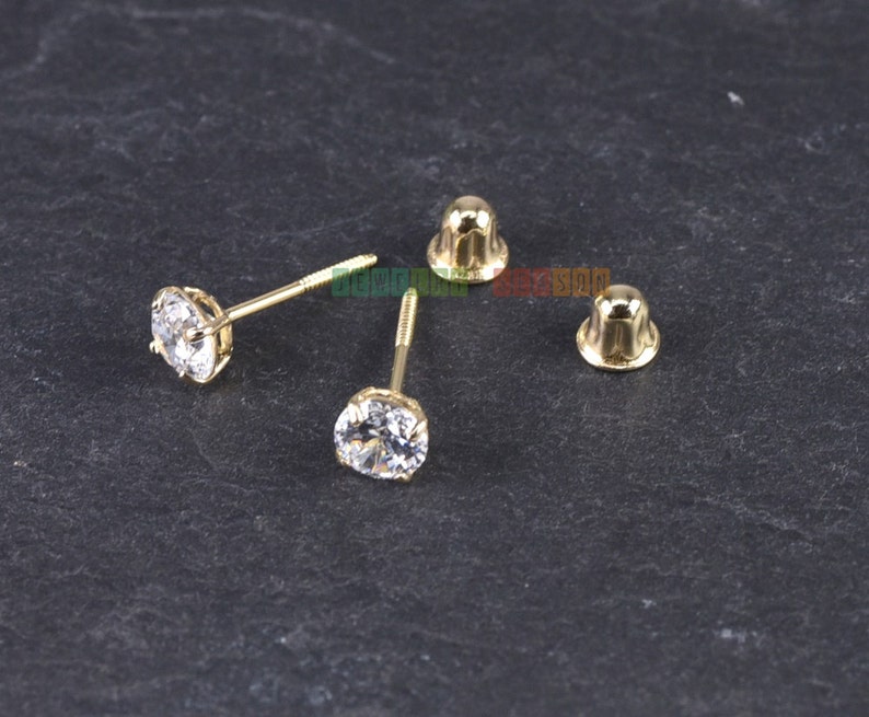 Solid 14K Yellow Gold Stud Screw Back Earrings 2mm 3mm 4mm 5mm 6mm 7mm Yellow Gold Baby Toddler Children Girls Womens Round Stud Earrings image 8