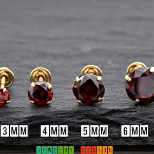 January Birthstone Earrings, Garnet CZ Stud Earrings, Solid Gold Screwback Earrings, Earrings for Girls, Gift for Children 14k Gold Earrings