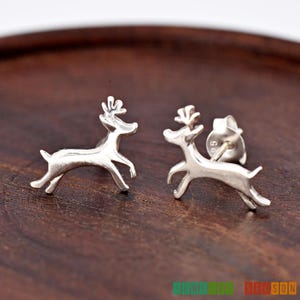Solid 925 Sterling Silver 12mm Cute Reindeer Stud Push Back Earring Girls Children's Kids Women's / Christmas Animal Theme Earrings