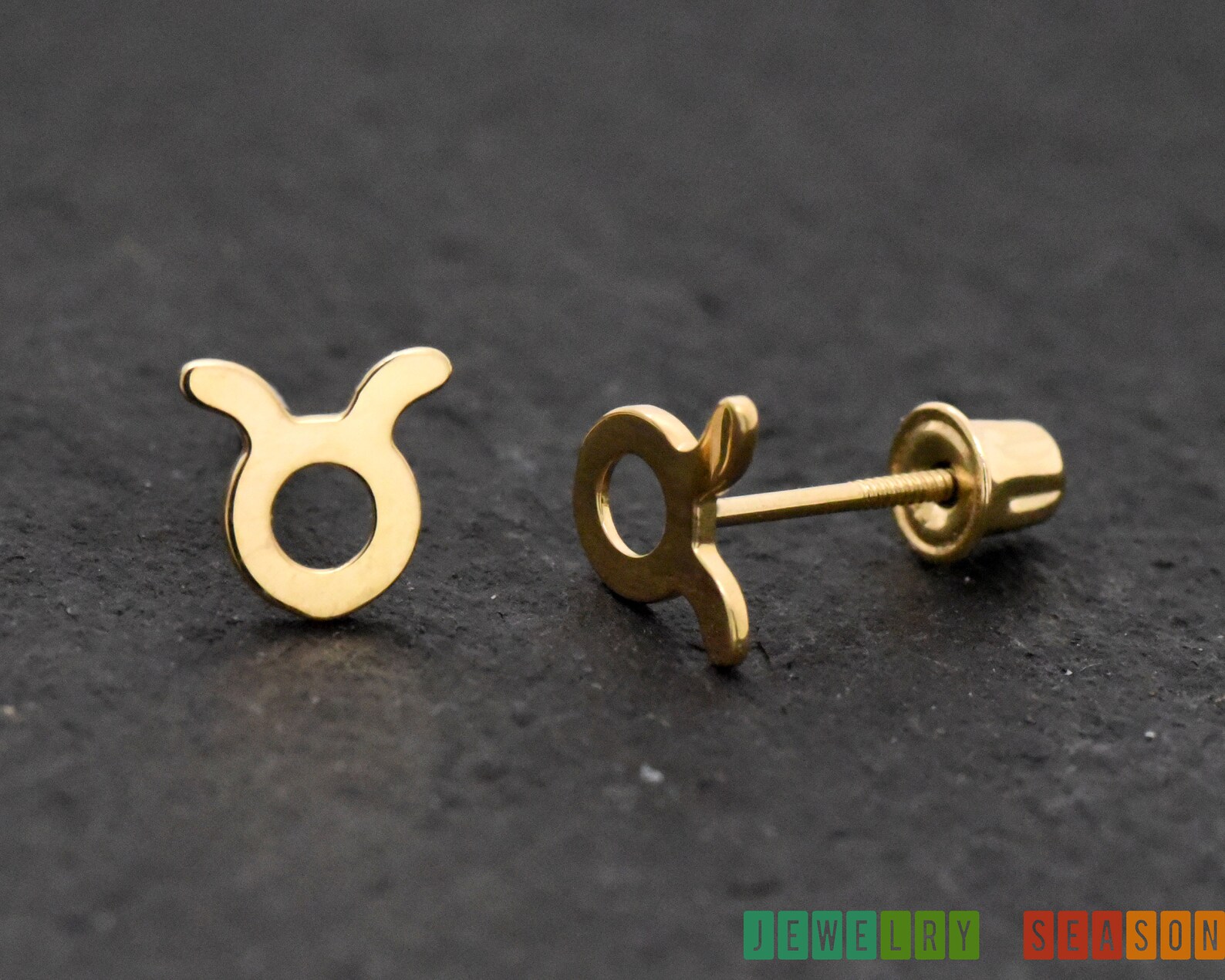 Taurus Zodiac Sign Earrings Horoscope 14k Gold Studs Screw Etsy