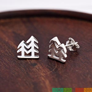 Sterling Silver Pine Tree Stud Earrings, Minimalist Tree Earrings, Small Nature Tree Studs, Christmas Tree Earrings, Gift For Her