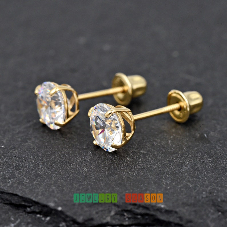 Solid 14K Yellow Gold Stud Screw Back Earrings 2mm 3mm 4mm 5mm 6mm 7mm Yellow Gold Baby Toddler Children Girls Womens Round Stud Earrings image 3