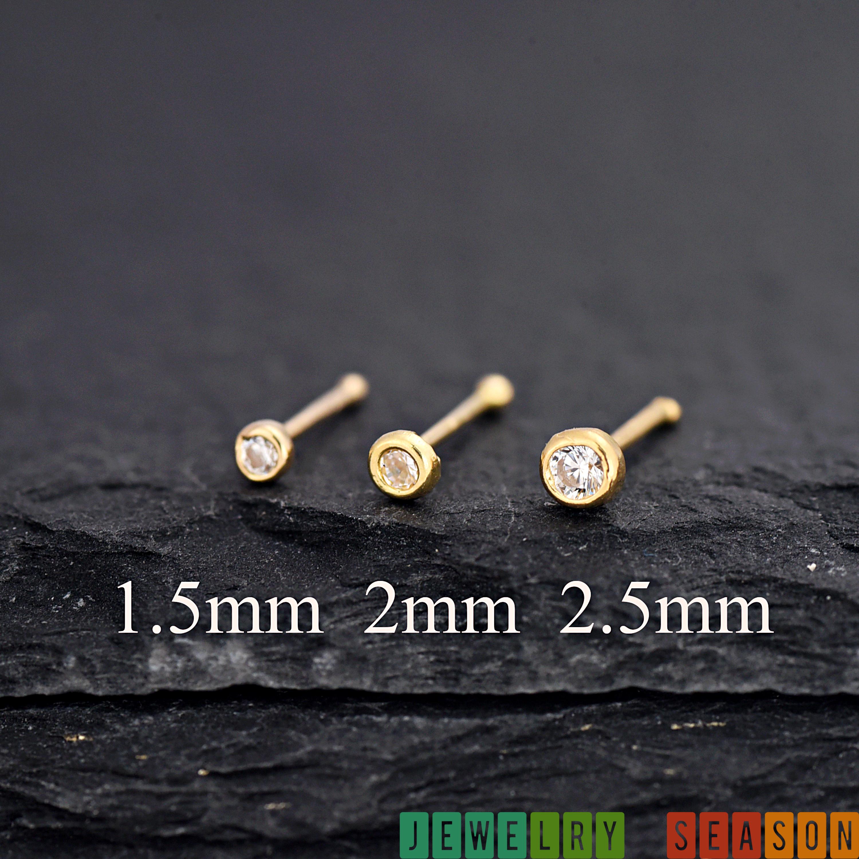 2pcs 22G 1.5mm CZ Prong Set Nose Bone – .925 Sterling Silver Nose Stud, 6mm Length