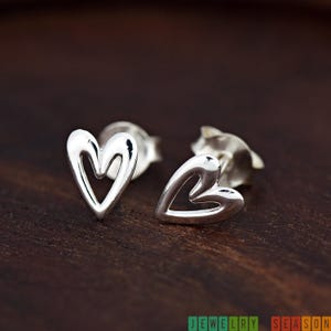 Solid 925 Sterling Silver Minimalist Tiny 7mm Open Heart Stud Earrings, Cute Earrings For Girls, Silver Earrings Stud, Heart Earrings, Gift