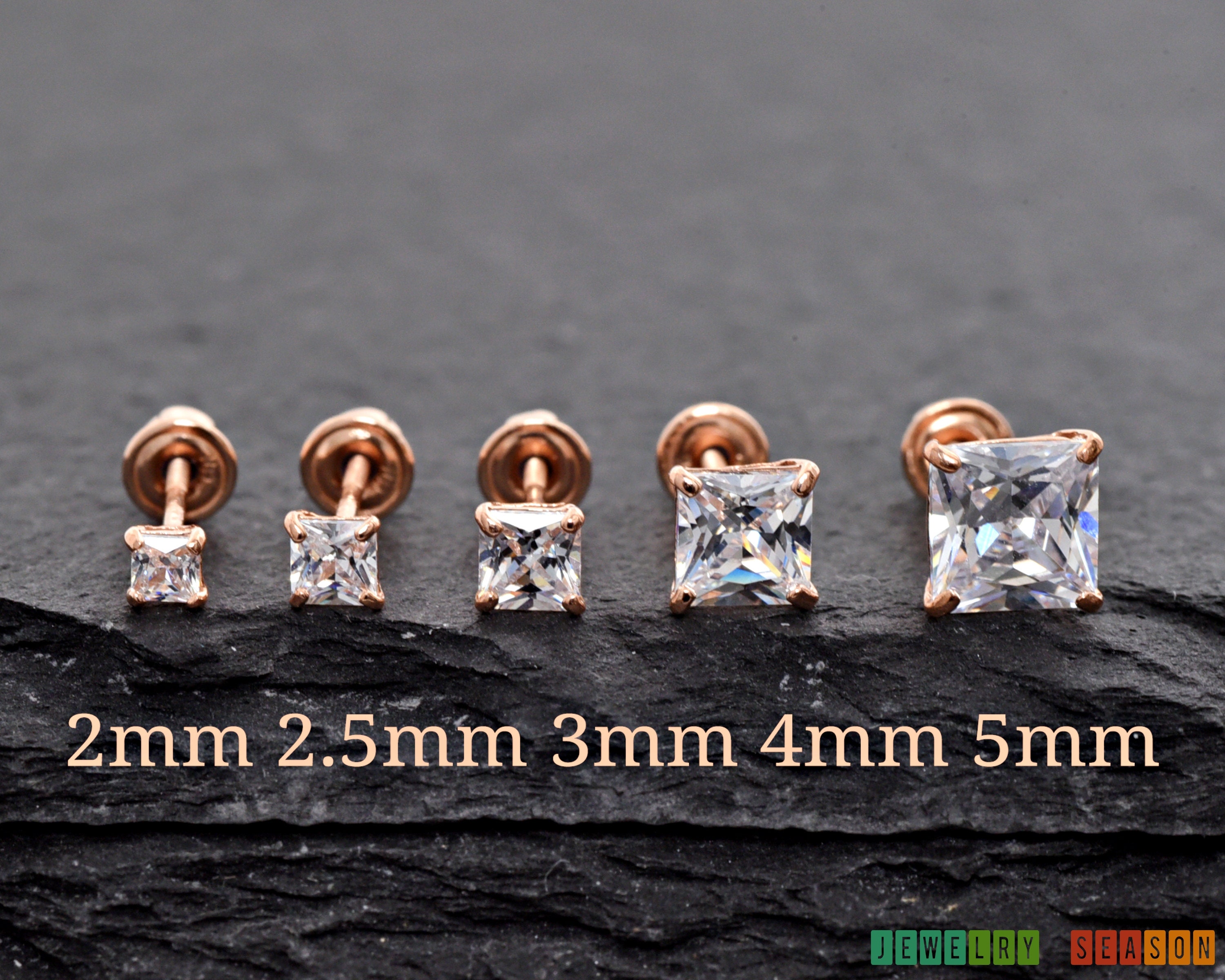 In Season Jewelry 925 Sterling Silver Baby Earrings Screw Back Girls Children's CZ 2mm, Clear