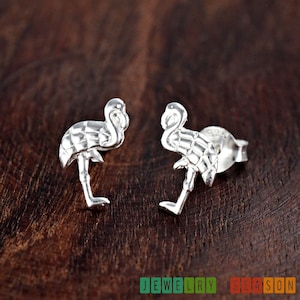 Sterling Silver 9mm Tiny Flamingo Stud Earrings, Cute Earrings For Girls, Silver Earrings Stud, Animal Earrings, Gift