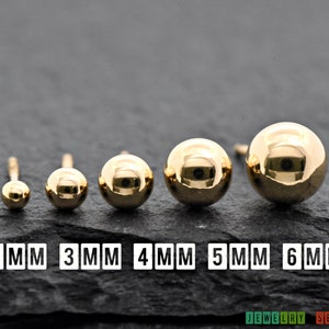 Simple Minimalist Sold 14k Yellow Gold Plain Ball Stud Screw Back Earrings Girls Womens 2mm 3mm 4mm 5mm 6mm, Gold Ball Stud Earrings, Pair
