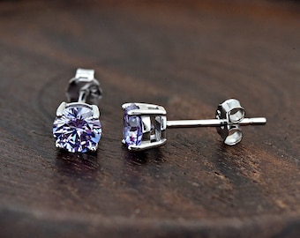 Solid 925 Sterling Silver 2mm - 6mm Round June Birthstone Light Purple Lavender Color CZ Basket Set Stud Push Back Earring Girls Women's
