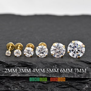 14k Yellow Gold Cubic Zirconia Stud Earrings with Screw Backs