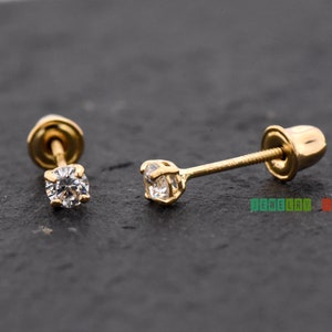 Solid 14K Yellow Gold Stud Screw Back Earrings 2mm 3mm 4mm 5mm 6mm 7mm Yellow Gold Baby Toddler Children Girls Womens Round Stud Earrings image 6