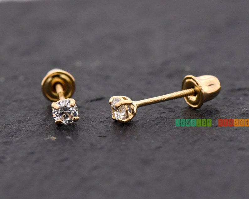 Solid 14K Yellow Gold Stud Screw Back Earrings 2mm 3mm 4mm 5mm 6mm 7mm Yellow Gold Baby Toddler Children Girls Womens Round Stud Earrings image 6